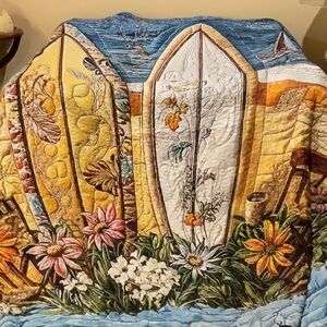 Tropical Palm Tree Quilted King Size bed cover and 2 pillow cases. New.